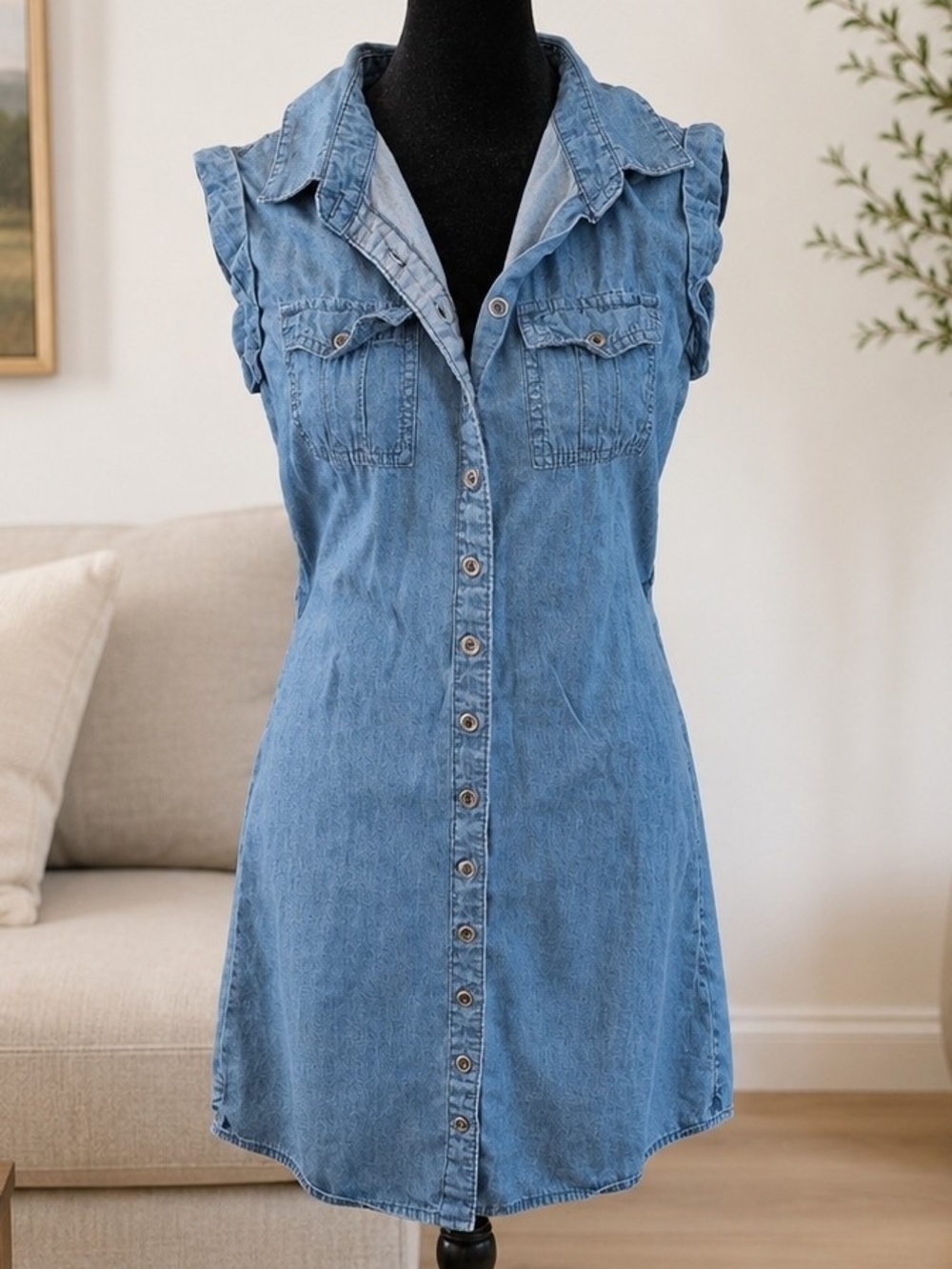 Louise Paris Chambray Denim Button-Front Dress – Size Medium